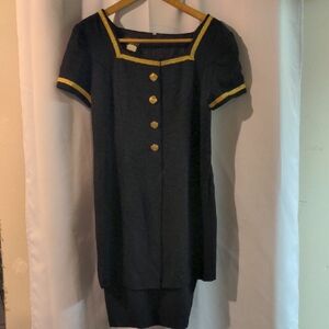 Vintage Black Midi Dress with Gold Trim
